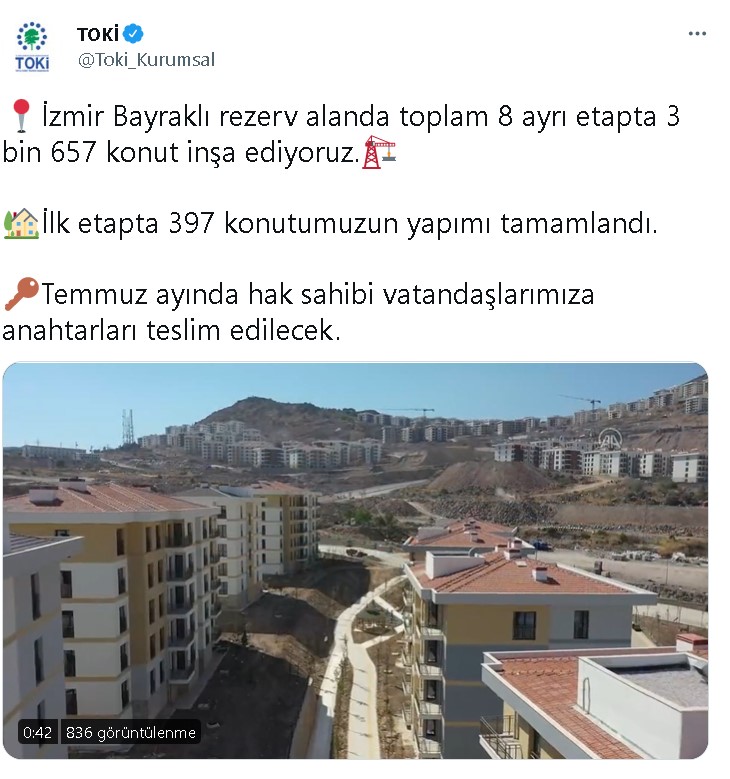 SON DAKİKA: TOKİ İzmir Bayraklı Deprem Konutları İçin Anahtar Teslim Tarihini Açıkladı!