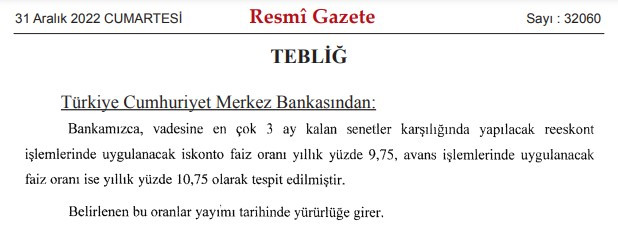 Merkez  Bankası'ndan sürpriz faiz indirimi kararı Resmi Gazete'de! TCMB reeskont ve avans kredisi faiz oranları düştü