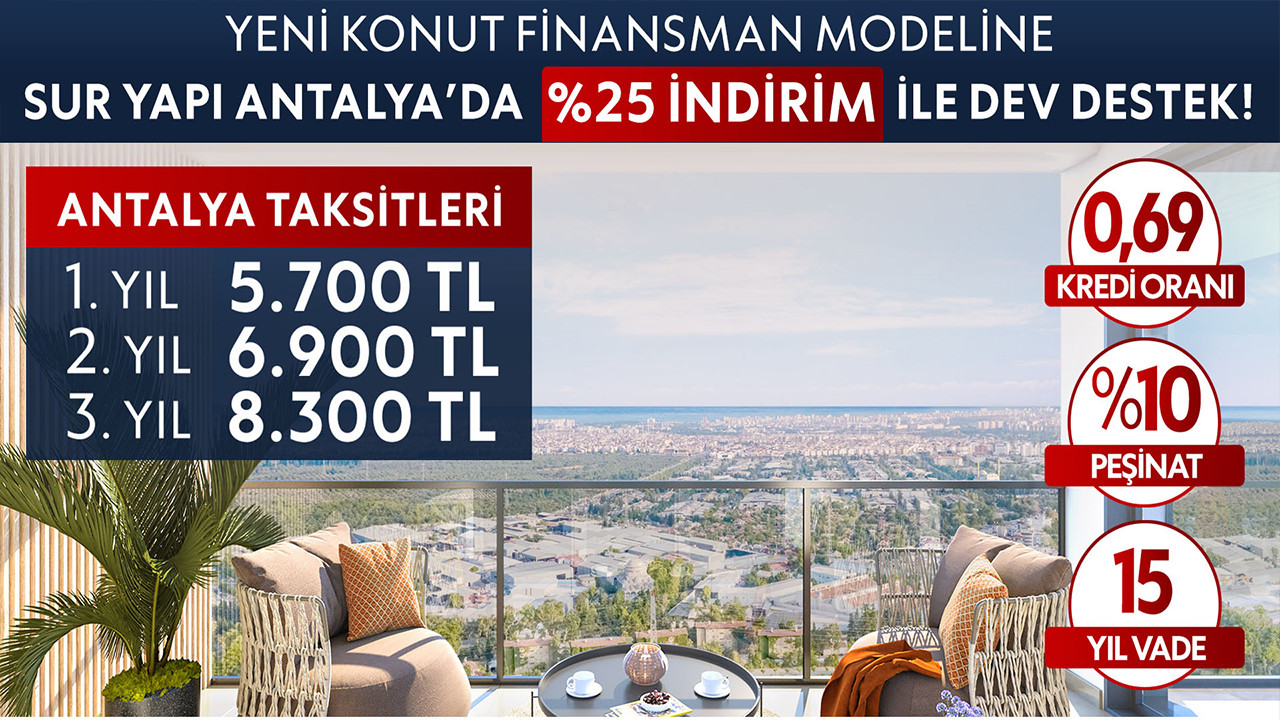 Sur Yapı Antalya'da 0,69 faizli krediye ek yüzde 25 indirim kampanyası!