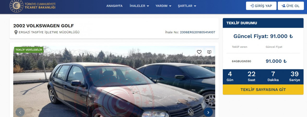 Ticaret Bakanlığı 91 Bin TL'ye Volkswagen Golf satıyor!