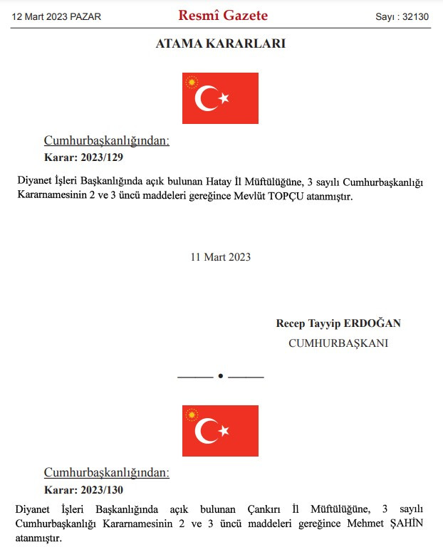 Cumhurbaşkanı Erdoğan'dan yeni atama kararları! 12 Mart tarihli Atama Kararnamesi yayımlandı