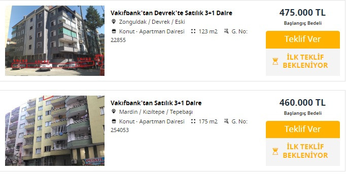 Vakıfbank'tan satılık ikinci el konutlar! 34.000 TL peşin, 5.027 TL taksitle!
