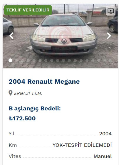 Ticaret Bakanlığı satışa çıkardı! Volkswagen Passat 151.000 TL, Renault Megane 172.000 TL!